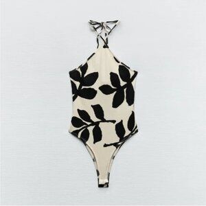 Zara PRINTED HALTER NECK BODYSUIT